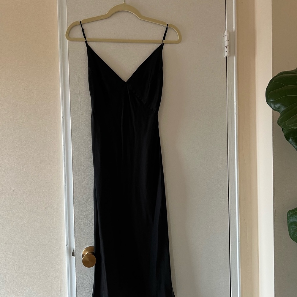 Olivia von Halle Black Satin Midi Slip Dress